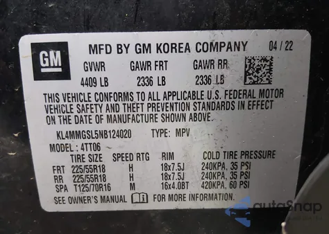 2022 Buick Encore Gx Awd Essence z USA, uszkodzony, nr VIN KL4MMGSL5NB124020